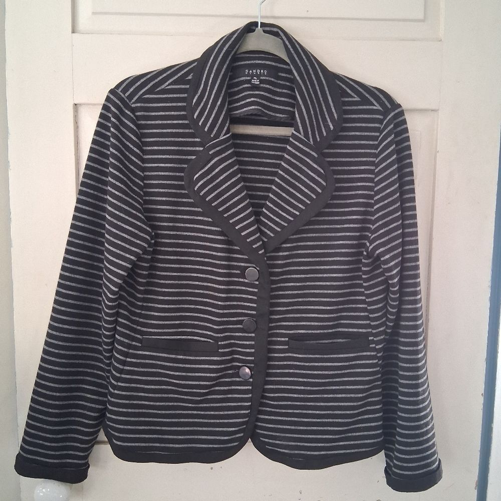 Sandro Studio Striped Black and Gray Women's Knit Sweater Blazer Jacket Sz PL